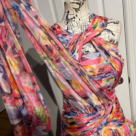 NWOT Bridess Crisscross Keyhole Pleate Chiffon Empire Cutout Abstract Print prom - Picture 5 of 9